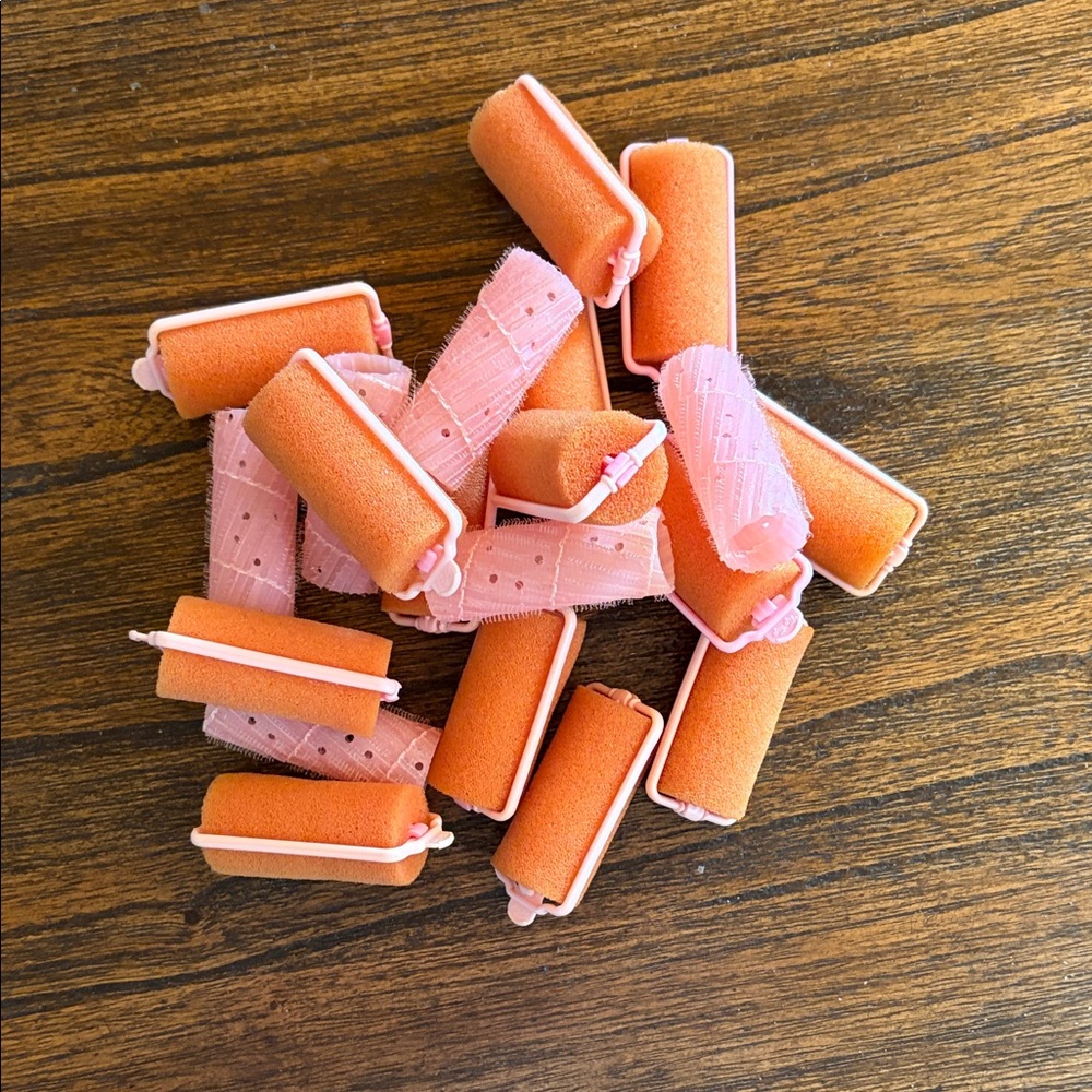 Set of 20 Vintage Pink Foam and Plastic Sleep-In Bouffant Hair Curlers